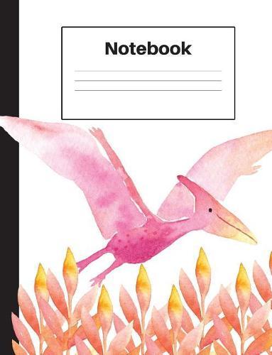 Notebook: Dinosaur Pterodactyl, Orange Ferns, Graph Paper 5x5, Notebook Home Office School Student Teacher Homeschool, 7.4 x 9.7 in, 200 pages kids, school, home, students, teachers