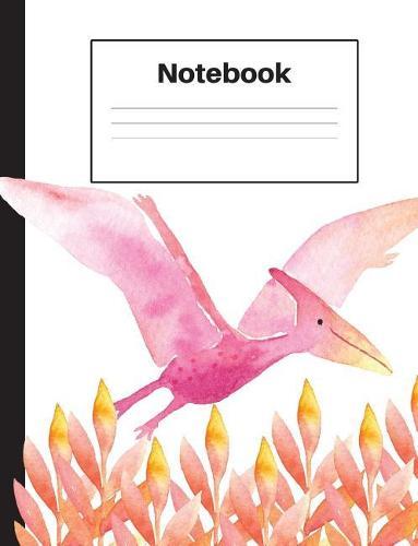 Notebook: Dinosaur Pterodactyl, Orange Ferns, Dot Grid, Notebook Home Office School Student Teacher Homeschool, 7.4 x 9.7 in, 200 pages kids, school, home, students, teachers