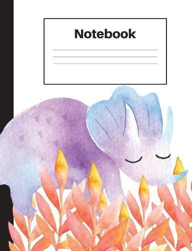 Notebook: Dinosaur Triceratops, Orange Ferns, Wide Rule, Notebook Home Office School Student Teacher Homeschool, 7.4 x 9.7 in, 200 pages kids, school, home, students, teachers