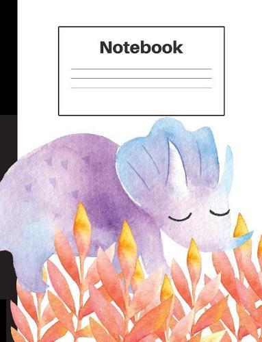 Notebook: Dinosaur Triceratops, Orange Ferns, Graph Paper 5x5, Notebook Home Office School Student Teacher Homeschool, 7.4 x 9.7 in, 200 pages kids, school, home, students, teachers