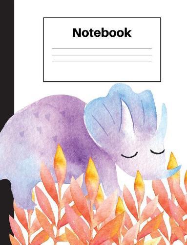 Notebook: Dinosaur Triceratops, Orange Ferns, Handwriting, Notebook Home Office School Student Teacher Homeschool, 7.4 x 9.7 in, 200 pages kids, school, home, students, teachers