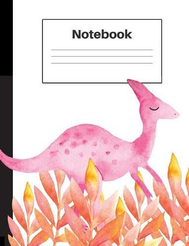 Notebook: Dinosaur Velociraptor, Orange Ferns, College Rule, Notebook Home Office School Student Teacher Homeschool, 7.4 x 9.7 in, 200 pages kids, school, home, students, teachers