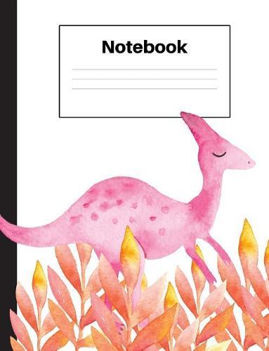 Notebook: Dinosaur Velociraptor, Orange Ferns, Wide Rule, Notebook Home Office School Student Teacher Homeschool, 7.4 x 9.7 in, 200 pages kids, school, home, students, teachers