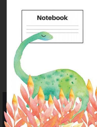Notebook: Dinosaur Brontosaurus, Orange Ferns, Graph Paper 4x4, Notebook Home Office School Student Teacher Homeschool, 7.4 x 9.7 in, 200 pages kids, school, home, students, teachers