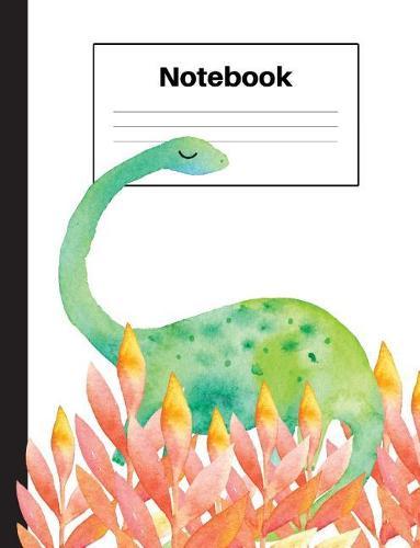 Notebook: Dinosaur Brontosaurus, Orange Ferns, Handwriting, Notebook Home Office School Student Teacher Homeschool, 7.4 x 9.7 in, 200 pages kids, school, home, students, teachers