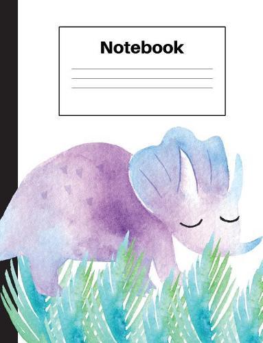 Notebook: Dinosaur Triceratops, Blue Ferns, Handwriting, Notebook Home Office School Student Teacher Homeschool, 7.4 x 9.7 in, 200 pages kids, school, home, students, teachers