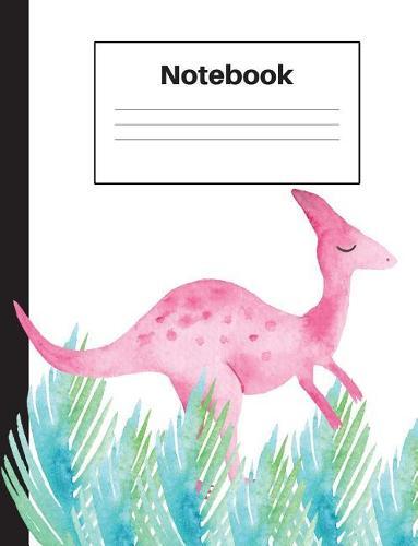 Notebook: Dinosaur Velociraptor, Blue Ferns, Handwriting, Notebook Home Office School Student Teacher Homeschool, 7.4 x 9.7 in, 200 pages kids, school, home, students, teachers