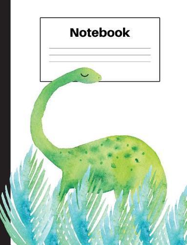 Notebook: Dinosaur Brontosaurus, Blue Ferns, Wide Rule, Notebook Home Office School Student Teacher Homeschool, 7.4 x 9.7 in, 200 pages kids, school, home, students, teachers