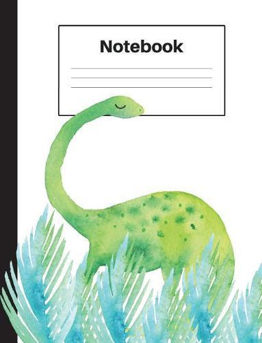 Notebook: Dinosaur Brontosaurus, Blue Ferns, Graph Paper 4x4, Notebook Home Office School Student Teacher Homeschool, 7.4 x 9.7 in, 200 pages kids, school, home, students, teachers