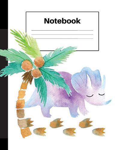 Notebook: Dinosaur Triceratops, Palm Tree, Foot Prints, Wide Rule, Notebook Home Office School Student Teacher Homeschool, 7.4 x 9.7 in, 200 pages kids, school, home, students, teachers