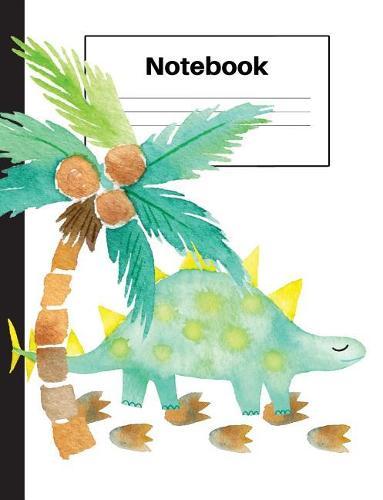 Notebook: Dinosaur Stegosaurus, Palm Tree, Foot Prints, Wide Rule, Notebook Home Office School Student Teacher Homeschool, 7.4 x 9.7 in, 200 pages kids, school, home, students, teachers