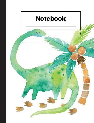 Notebook: Dinosaur Brontosaurus, Palm Tree, Foot Prints, Wide Rule, Notebook Home Office School Student Teacher Homeschool, 7.4 x 9.7 in, 200 pages kids, school, home, students, teachers