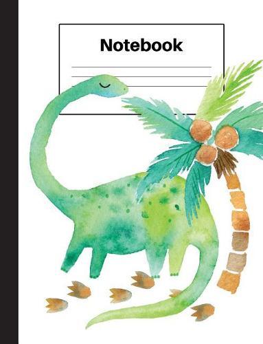 Notebook: Dinosaur Brontosaurus, Palm Tree, Foot Prints, Dot Grid, Notebook Home Office School Student Teacher Homeschool, 7.4 x 9.7 in, 200 pages kids, school, home, students, teachers