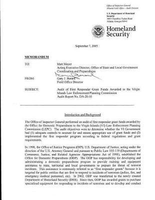 Audit of First Responder Grant Funds Awarded to the Virgin Islands Law Enforcement Planning Commission, Audit Report No. Da-28-05