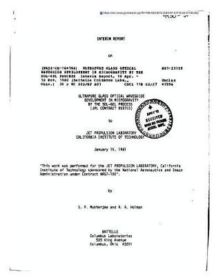Ultrapure Glass Optical Waveguide Development in Microgravity by the Sol-Gel Process