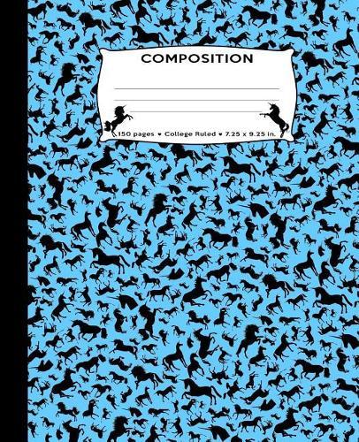 Composition: Unicorns All Over Blue Marble Composition Notebook College Ruled 7.5 by 9.25 in 150 pages for boys, girls, kids, students, teachers (Funny Unicorn Silhouette Composition Books)