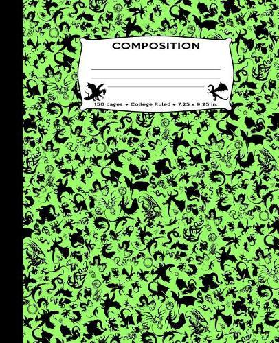 Composition: Dragons All Over Green Marble Composition Notebook College Ruled 7.5 by 9.25 in 150 pages for boys, girls, kids, students, teachers (Funny Dragon Silhouette Composition Books)