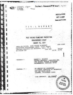 Post Viking Planetary Protection Requirements Study