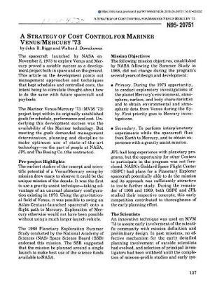 A Strategy of Cost Control for Mariner Venus/Mercury 1973