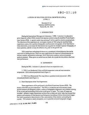 A Study of Solution Crystal Growth in Low-G (2-IML-1)