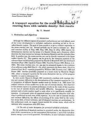 A Transport Equation for the Scalar Dissipation in Reacting Flows with Variable Density: First Results