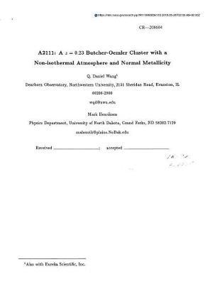 A2111: A Z= 0.23 Butcher-Oemler Cluster with a Non-Isothermal Atmosphere and Normal Metallicity