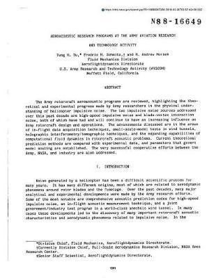 Aeroacoustic Research Programs at the Army Aviation Research and Technology Activity