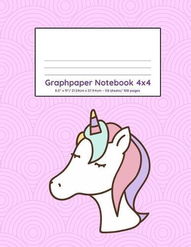 Graphpaper Notebook 4x4: Sleepy unicorn design 100 pages of graph paper with bigger squares for younger students