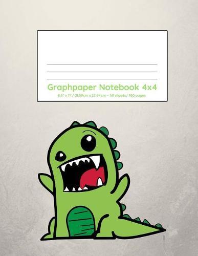 Graphpaper Notebook 4x4: Cute green monster design 100 pages of graph paper with bigger squares for younger students