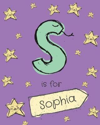 S is for Sophia: Sophia personalized girls journal notebook. Attractive large 8x10 lined cute girly notebook design with cartoon night stars theme. The cutest notebook personalized for Sophia. Cute cartoon letter initial monogram.
