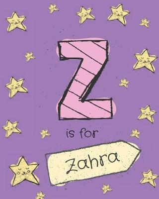 Z is for Zahra: Zahra personalized girls journal notebook. Attractive large 8x10 lined cute girly notebook design with cartoon night stars theme. The cutest notebook personalized for Zahra. Cute cartoon letter initial monogram.