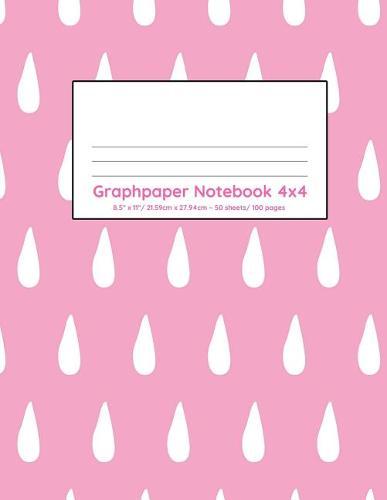 Graphpaper Notebook 4x4: Pink with white raindrops design 100 pages of graph paper with bigger squares for younger students