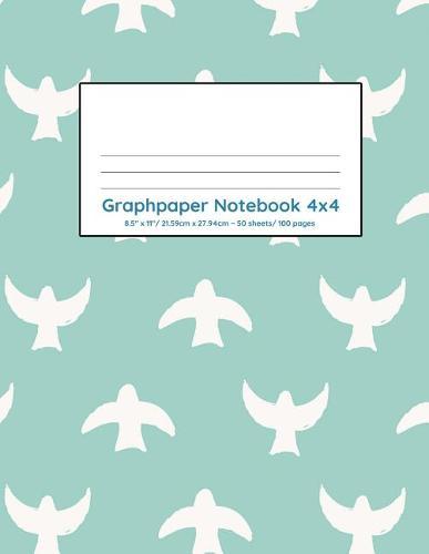 Graphpaper Notebook 4x4: Light blue with white birds design 100 pages of graph paper with bigger squares for younger students