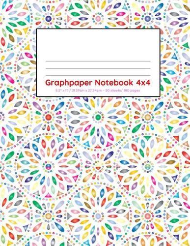 Graphpaper Notebook 4x4: Stained glass flowers design 100 pages of graph paper with bigger squares for younger students