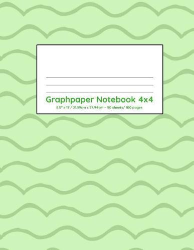 Graphpaper Notebook 4x4: Green wavy lines design 100 pages of graph paper with bigger squares for younger students