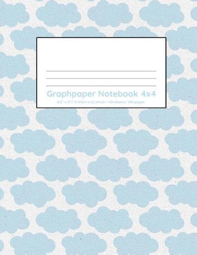 Graphpaper Notebook 4x4: Light blue clouds design 100 pages of graph paper with bigger squares for younger students