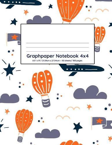 Graphpaper Notebook 4x4: Transport airplanes white background design 100 pages of graph paper with bigger squares for younger students