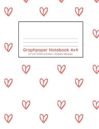Graphpaper Notebook 4x4: Valentine hearts design 100 pages of graph paper with bigger squares for younger students