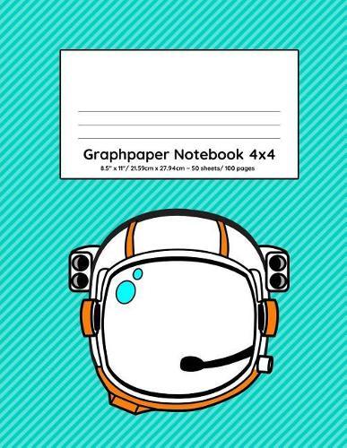 Graphpaper Notebook 4x4: Spaceman turquoise 100 pages of graph paper with bigger squares for younger students