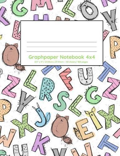 Graphpaper Notebook 4x4: Animal alphabet 100 pages of graph paper with bigger squares for younger students