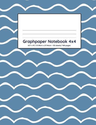 Graphpaper Notebook 4x4: Blue ocean waves design 100 pages of graph paper with bigger squares for younger students