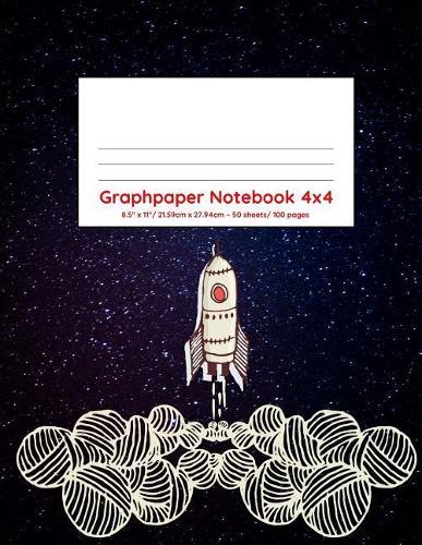 Graphpaper Notebook 4x4: Rocket blasting into space design 100 pages of graph paper with bigger squares for younger students