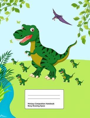 Primary Composition Notebook: Story Drawing Space: Draw and Write Journal, Half Blank Half Ruled, Handwriting Practice Paper Notebook, 100 Pages, Middle Dotted Lines, Cute Animal Designs for Boys Dinosaur Green