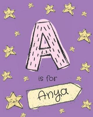 A is for Anya: Girls journal notebook with cartoon night stars theme and Letter A initial monogram. Great personalized girl's birthday gift.