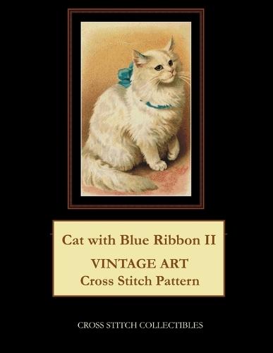 Cat with Blue Ribbon II: Vintage Art Cross Stitch Pattern