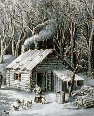 Vintage Currier & Ives Wilderness Log Cabin School Composition Book 130 Pages: (notebook, Diary, Blank Book)