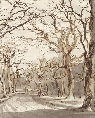 Vintage Winter Day Park Bare Trees School Composition Book 130 Pages: (Notebook, Diary, Blank Book)