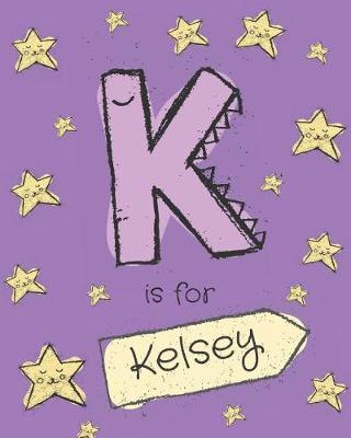 K is for Kelsey: Girls journal notebook with cartoon night stars theme and Letter K initial monogram. Great personalized girl's birthday gift.