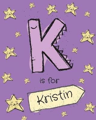 K is for Kristin: Girls journal notebook with cartoon night stars theme and Letter K initial monogram. Great personalized girl's birthday gift.