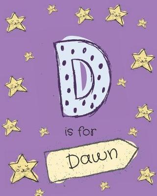 D is for: Girls journal notebook with cartoon night stars theme and Letter D initial monogram. Great personalized girl's gift.